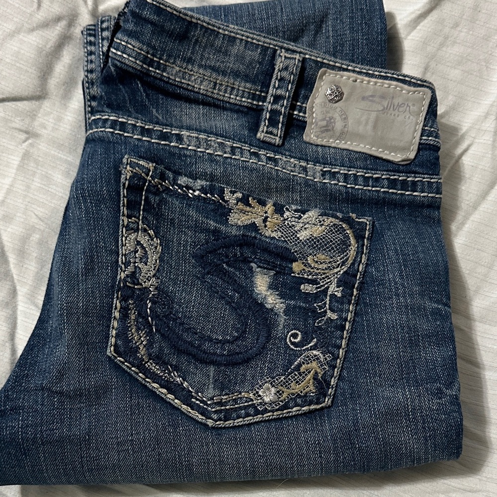 Silver Jeans Blue Distressed Flare Jeans
